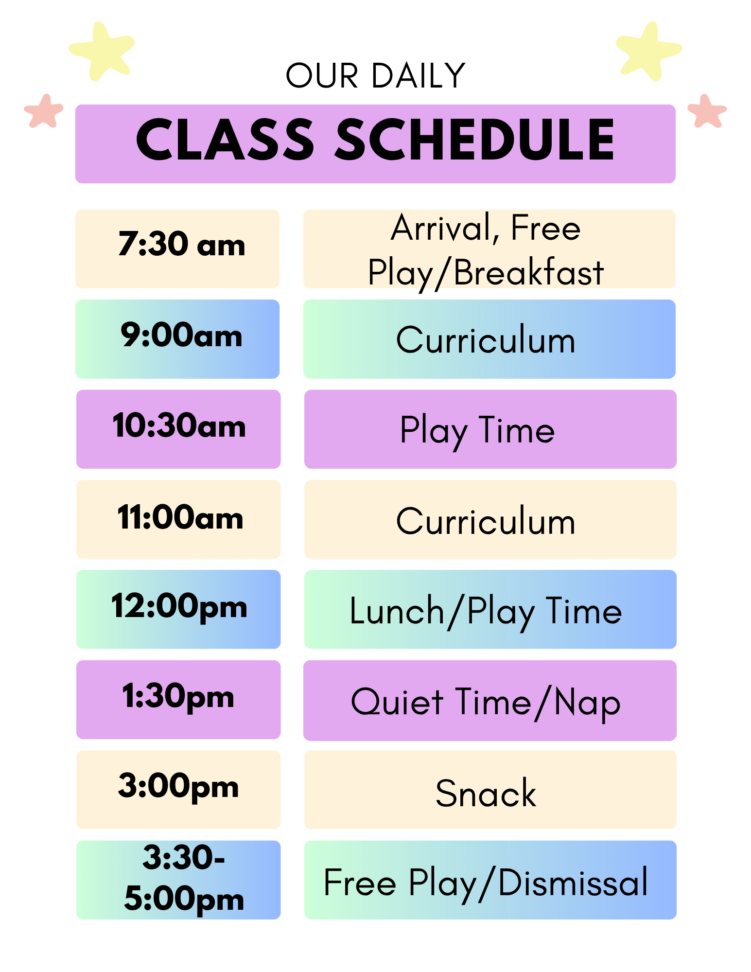 Class Schedule Document in Pink Blue Simple Style